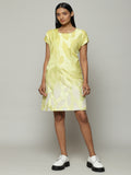 Fern Crewel Embroidered Silk X Cotton Dress Lime