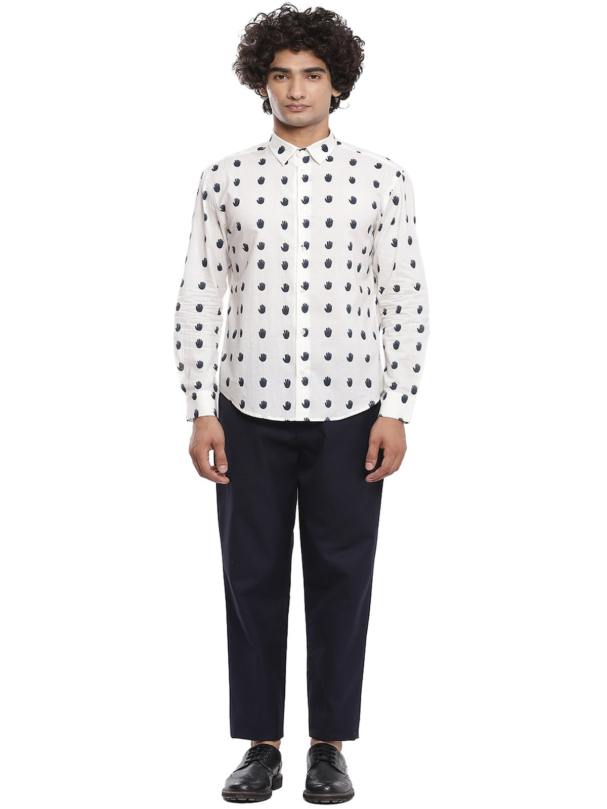 Navy Hand Printed Shirt