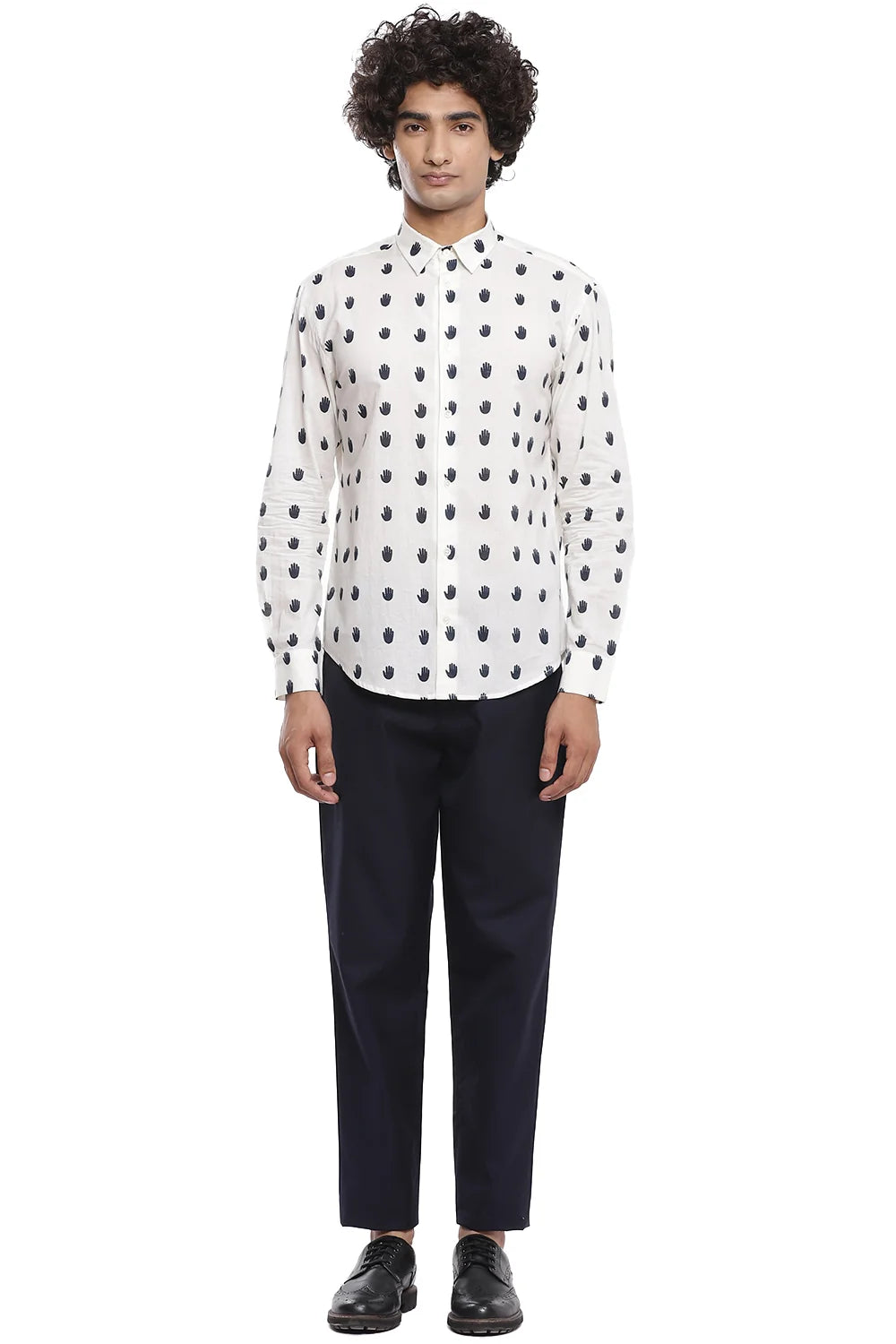 Navy Hand Printed Shirt