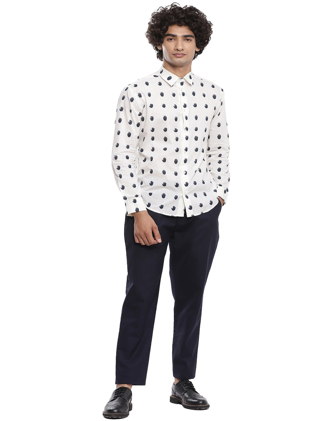 Navy Hand Printed Shirt