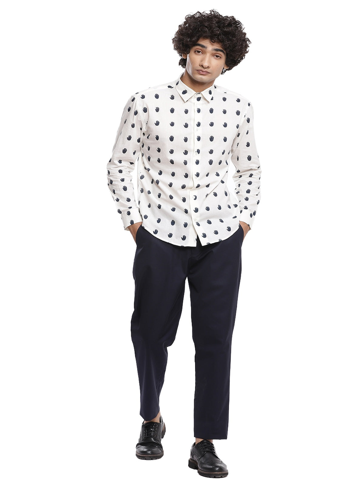 Navy Hand Printed Shirt