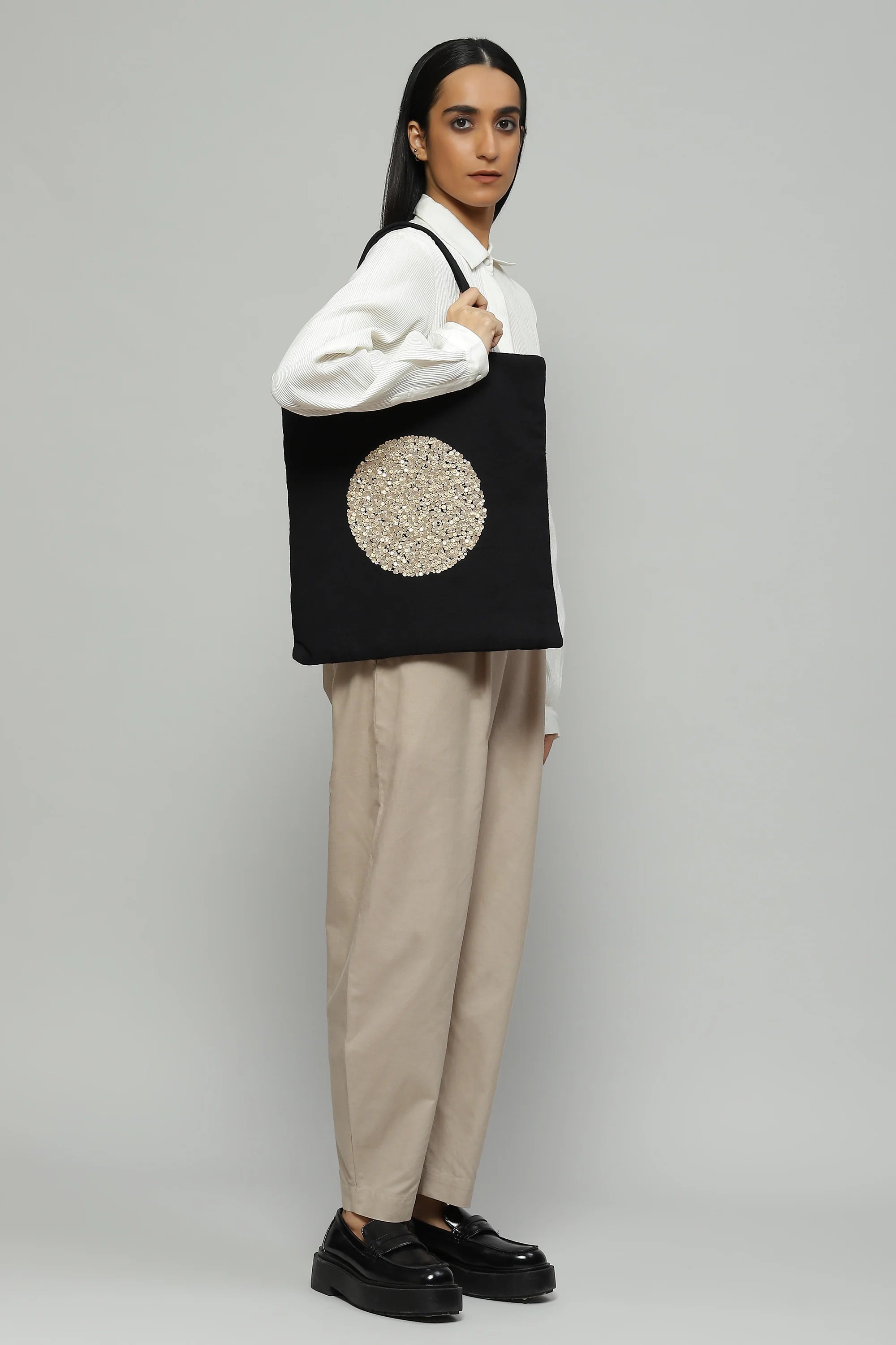 Sequinned Dot Tote Bag Black