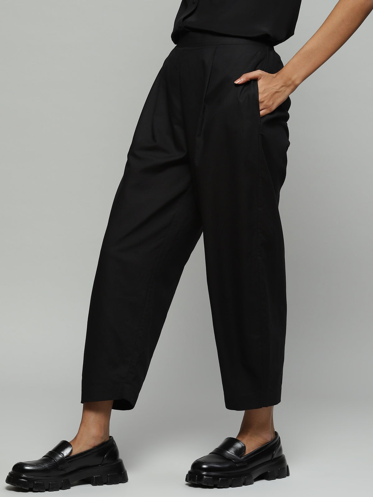 Black Cotton Viscose Pant