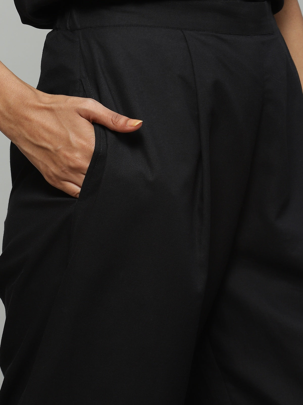 Black Cotton Viscose Pant