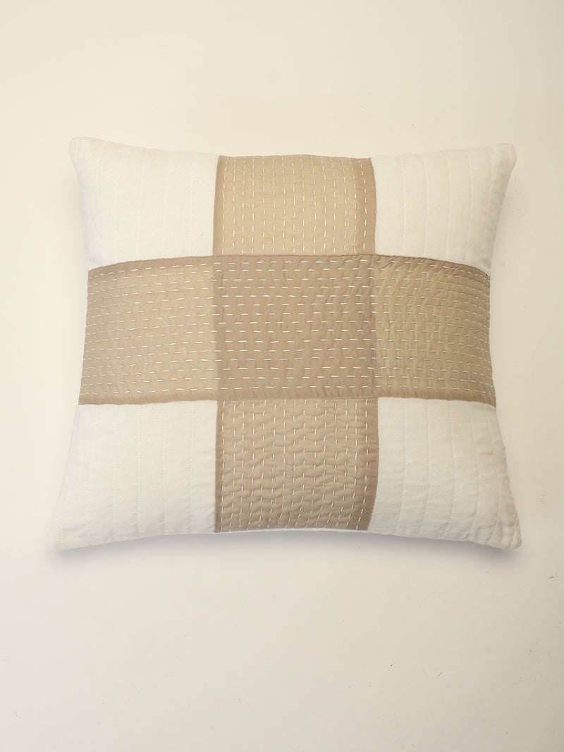 Quilted Cushion Cover With Kantha Stitch Patchwork