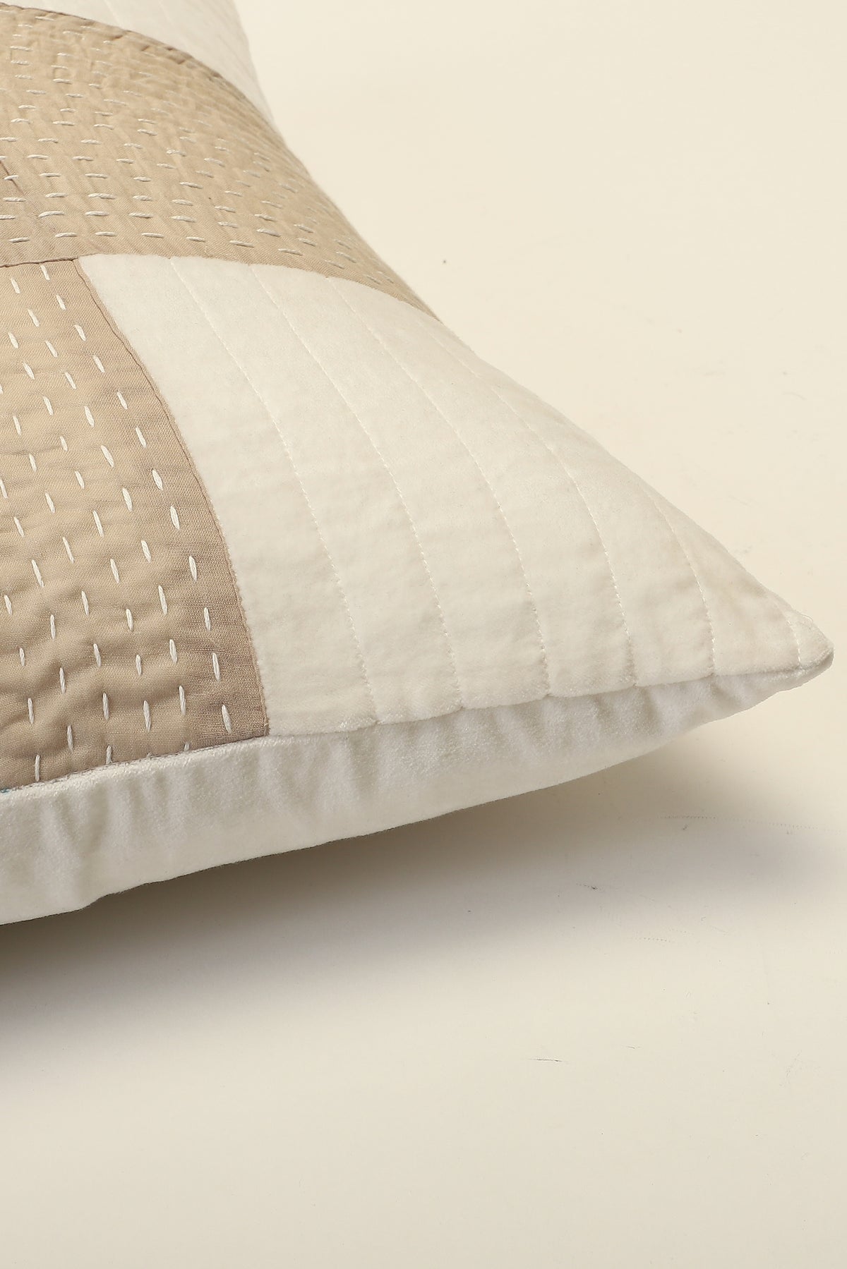 Quilted Cushion Cover With Kantha Stitch Patchwork