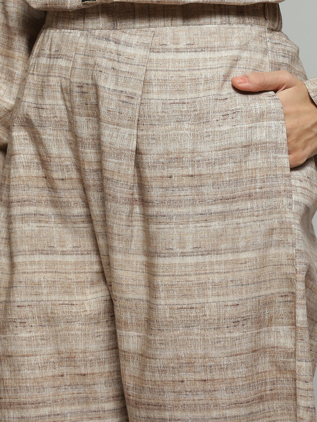 Beige Tussar Print Pant
