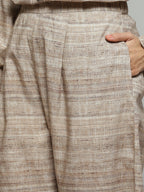 Beige Tussar Print Pant