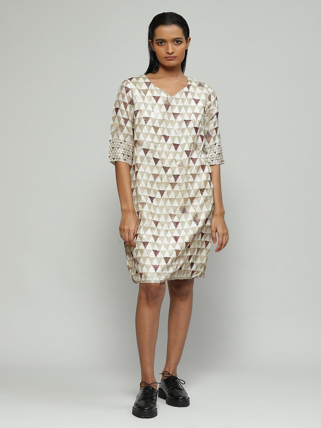 Hand Block Printed And Sequinned Dress