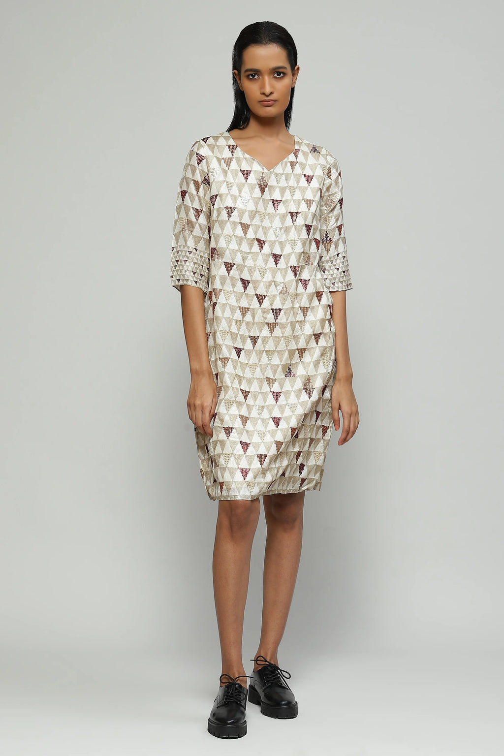 Hand Block Printed And Sequinned Dress