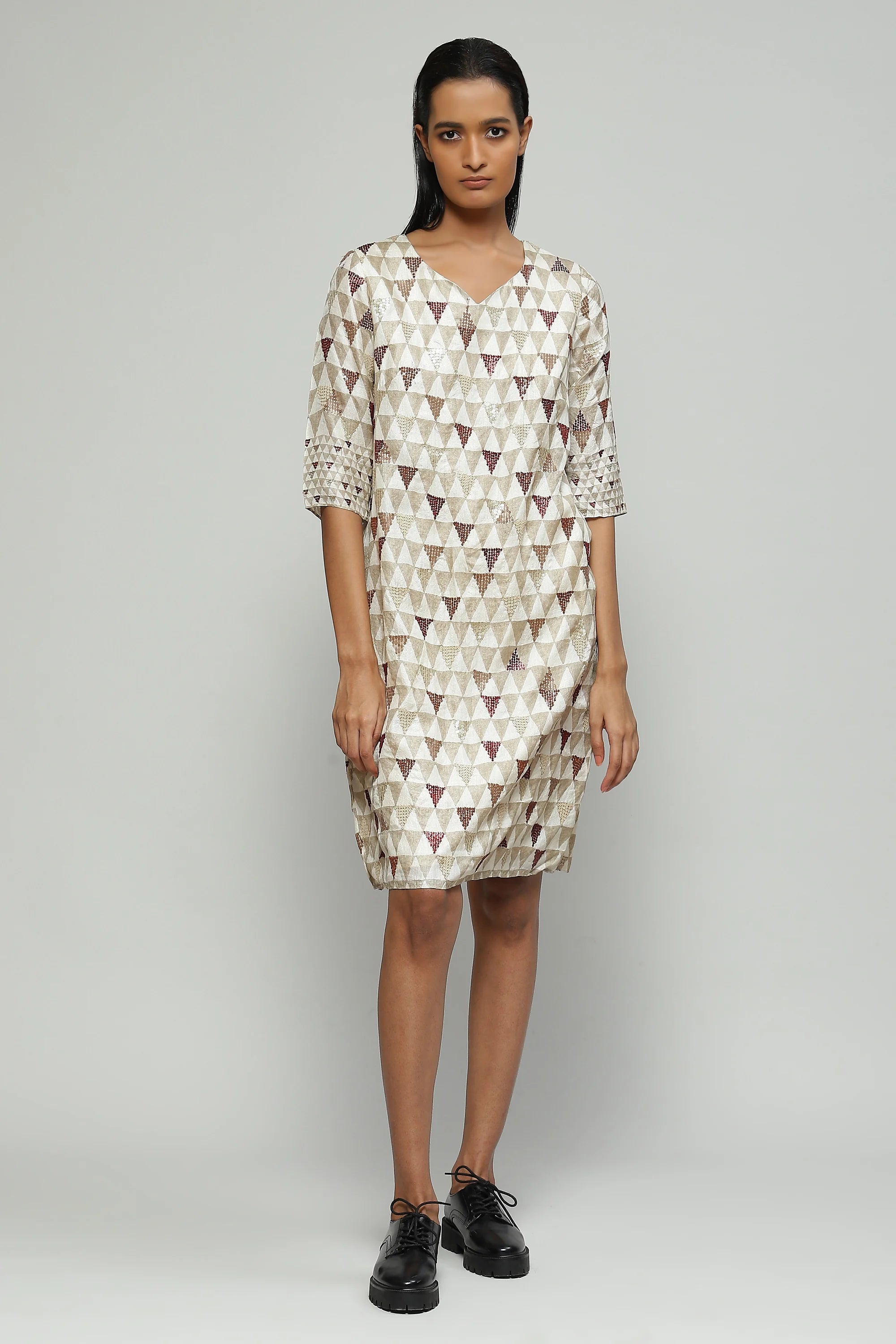 Hand Block Printed And Sequinned Dress