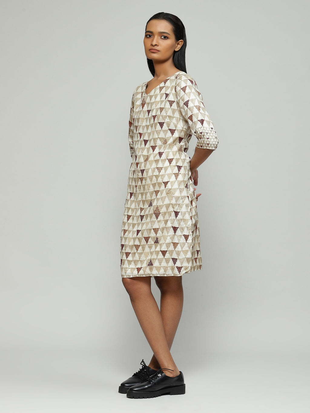 Hand Block Printed And Sequinned Dress