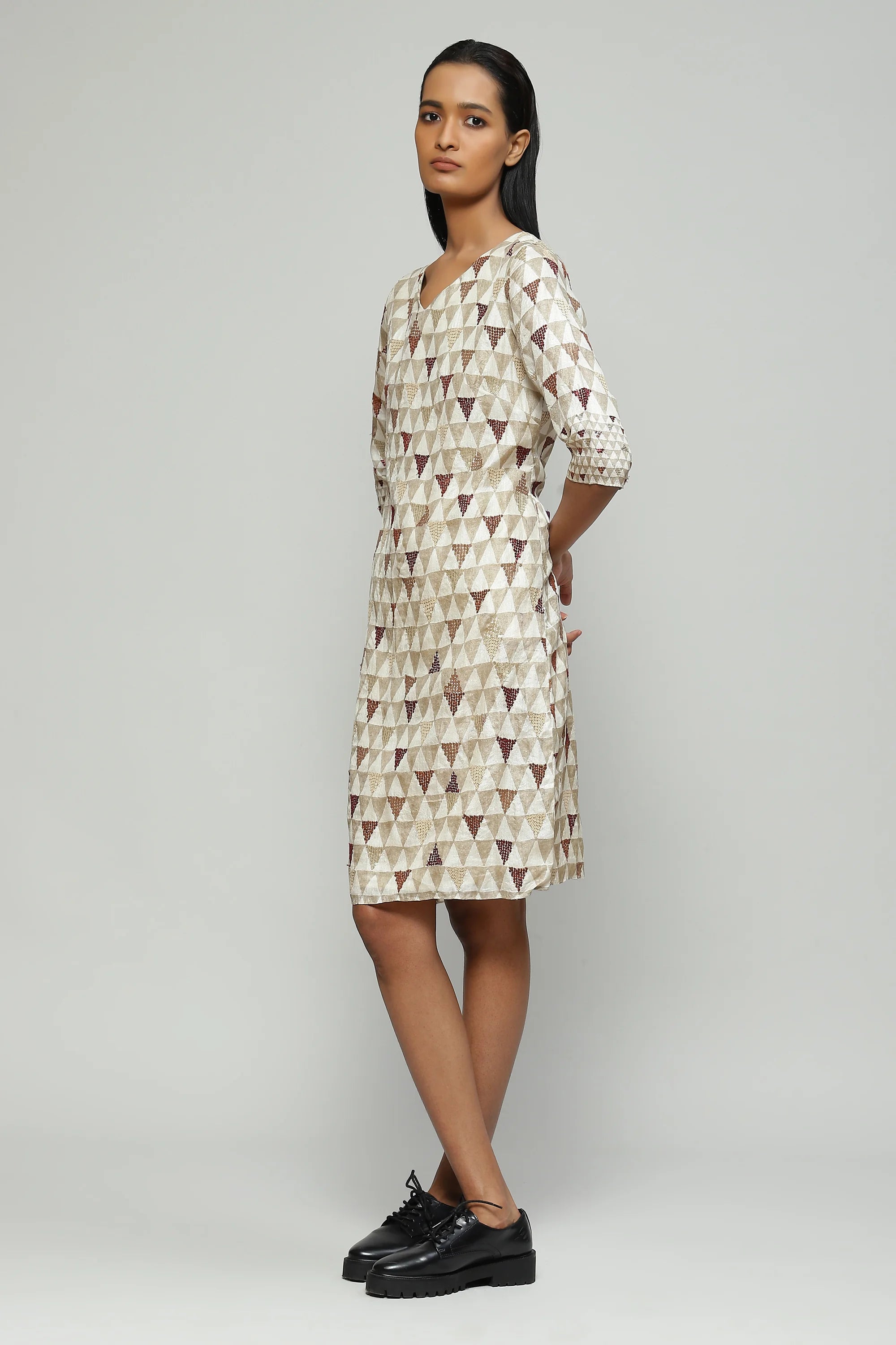Hand Block Printed And Sequinned Dress