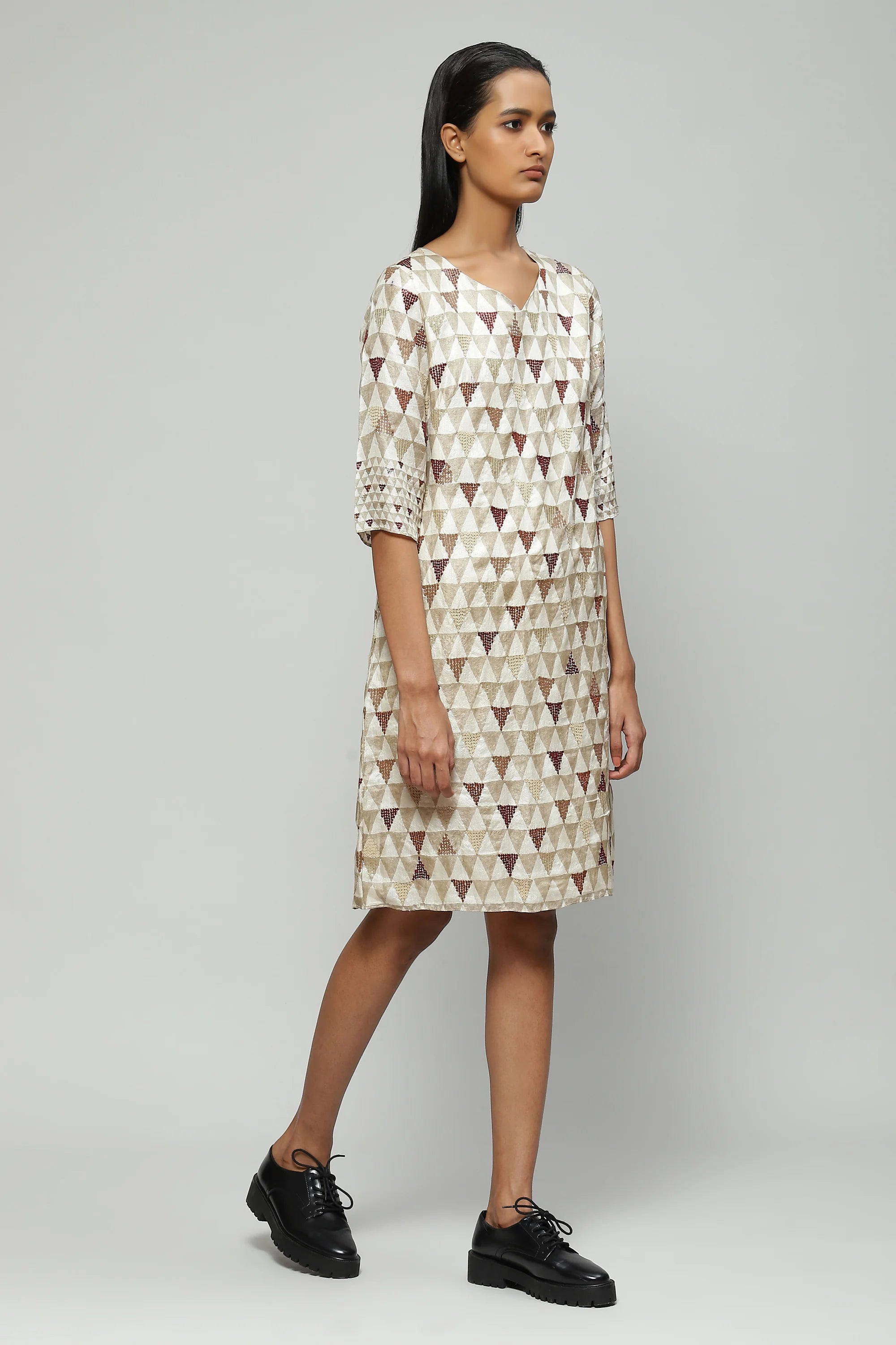 Hand Block Printed And Sequinned Dress