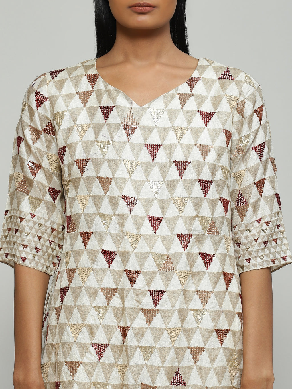 Hand Block Printed And Sequinned Dress