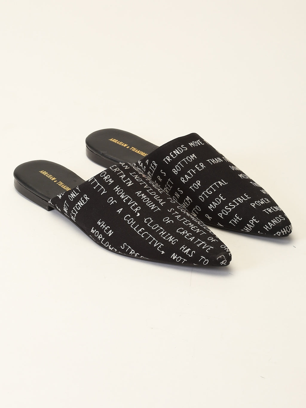 Embroidered Typography Black Slipper
