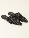 Embroidered Typography Black Slipper