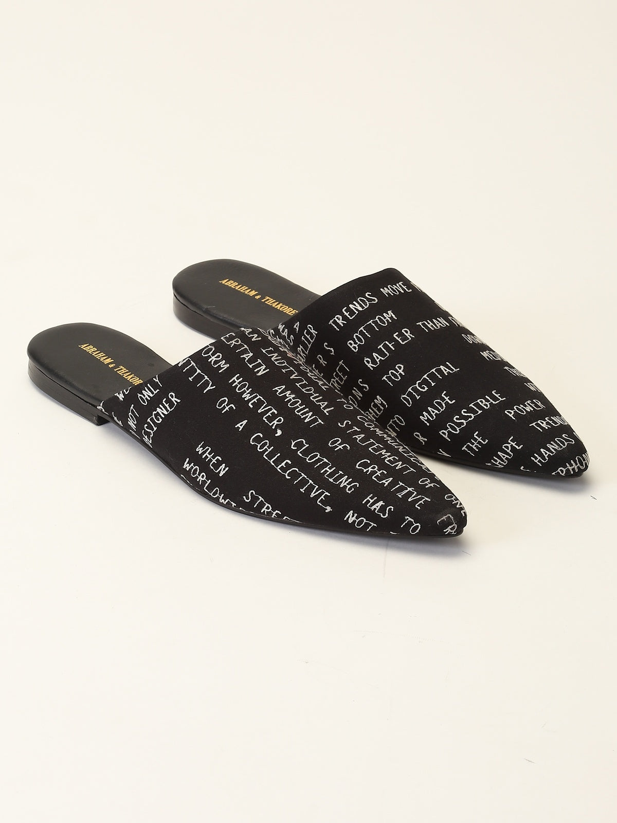 Embroidered Typography Black Slipper