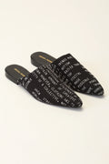 Embroidered Typography Black Slipper
