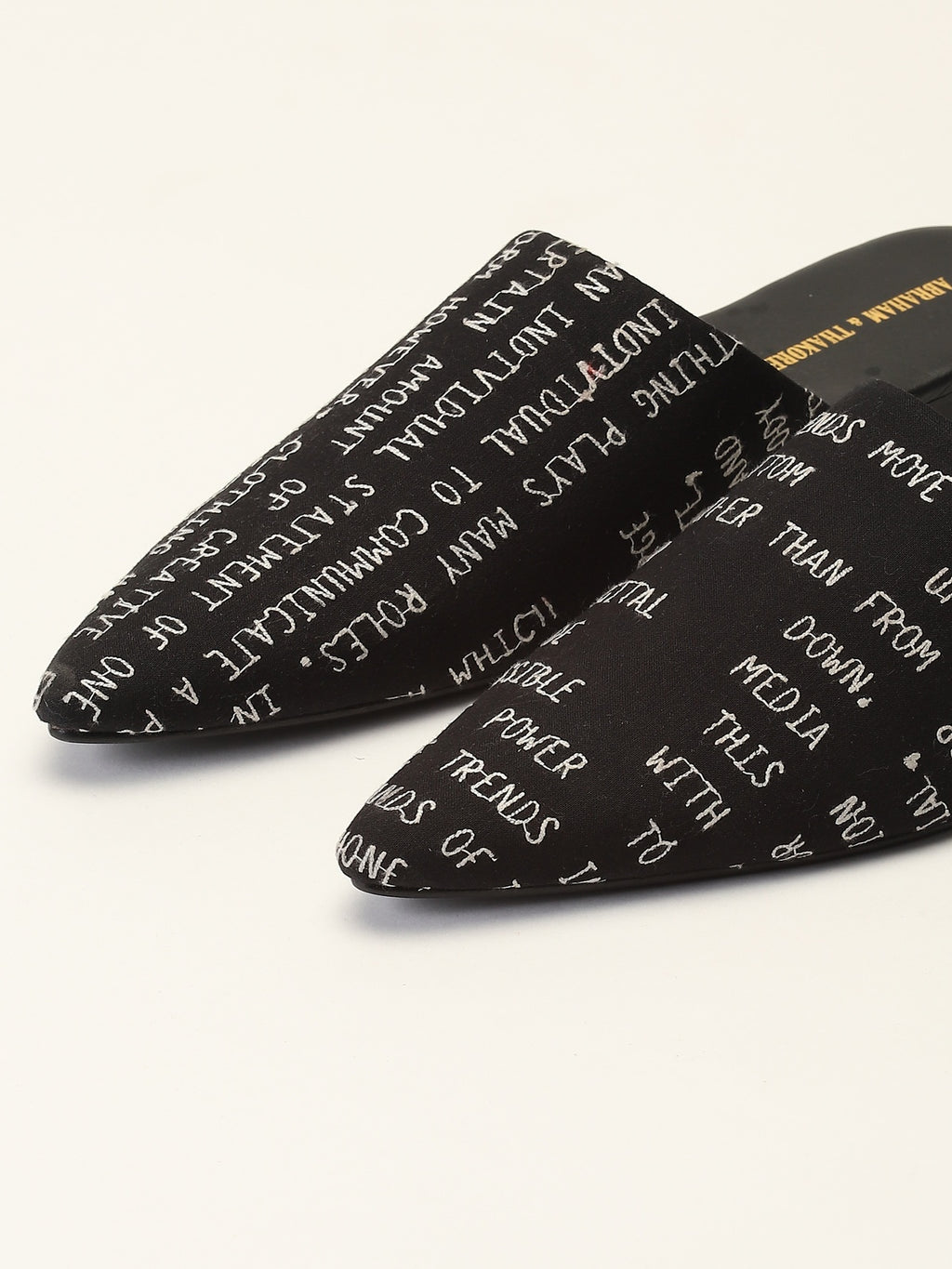 Embroidered Typography Black Slipper