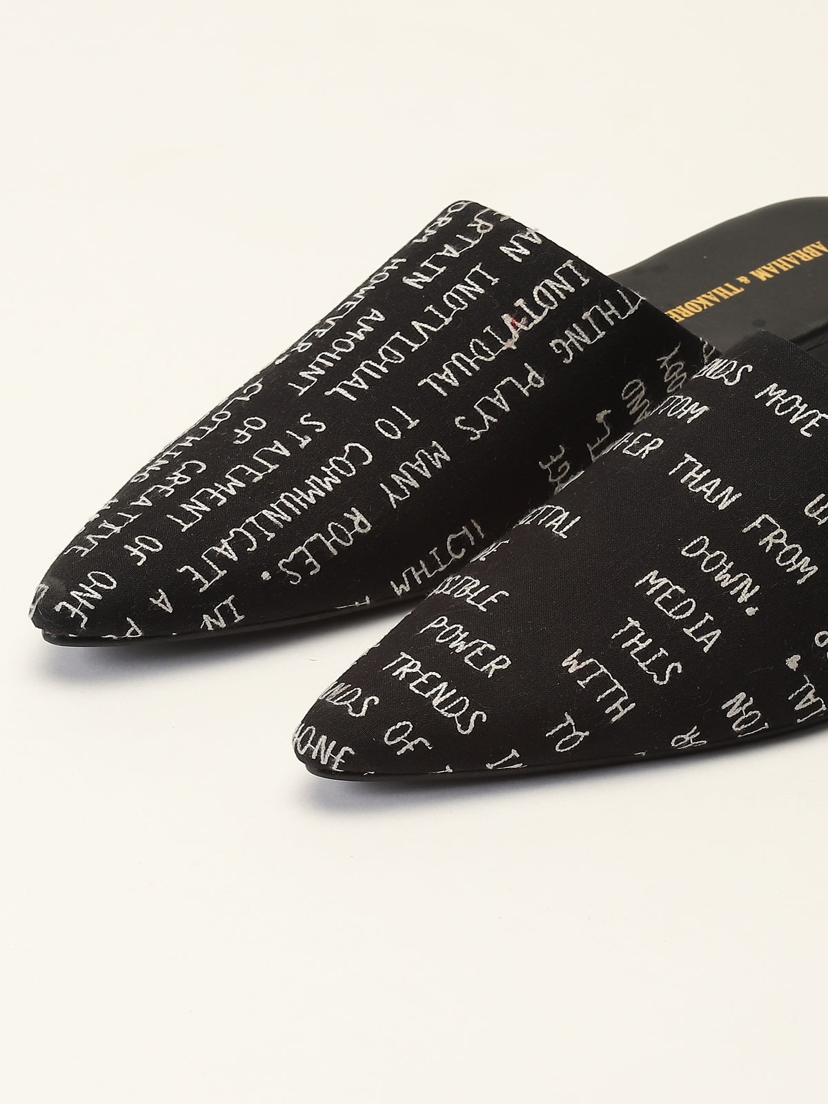 Embroidered Typography Black Slipper