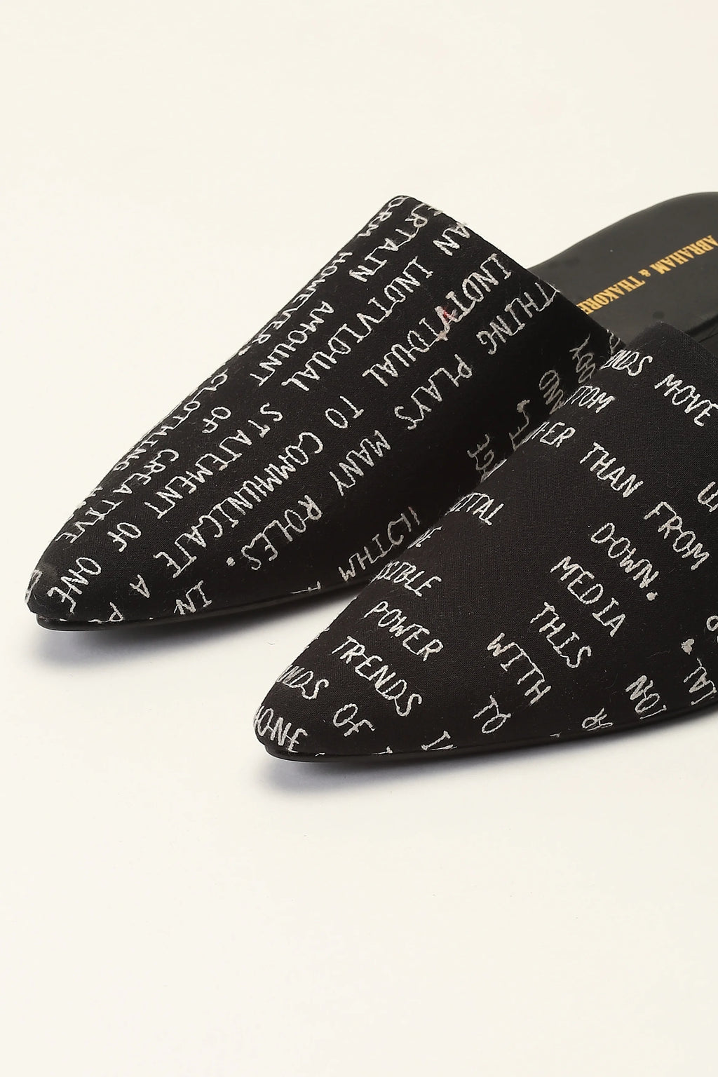 Embroidered Typography Black Slipper