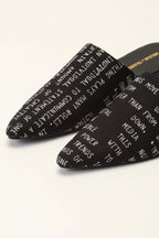 Embroidered Typography Black Slipper