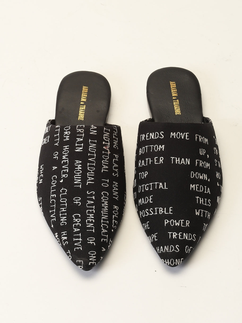 Embroidered Typography Black Slipper
