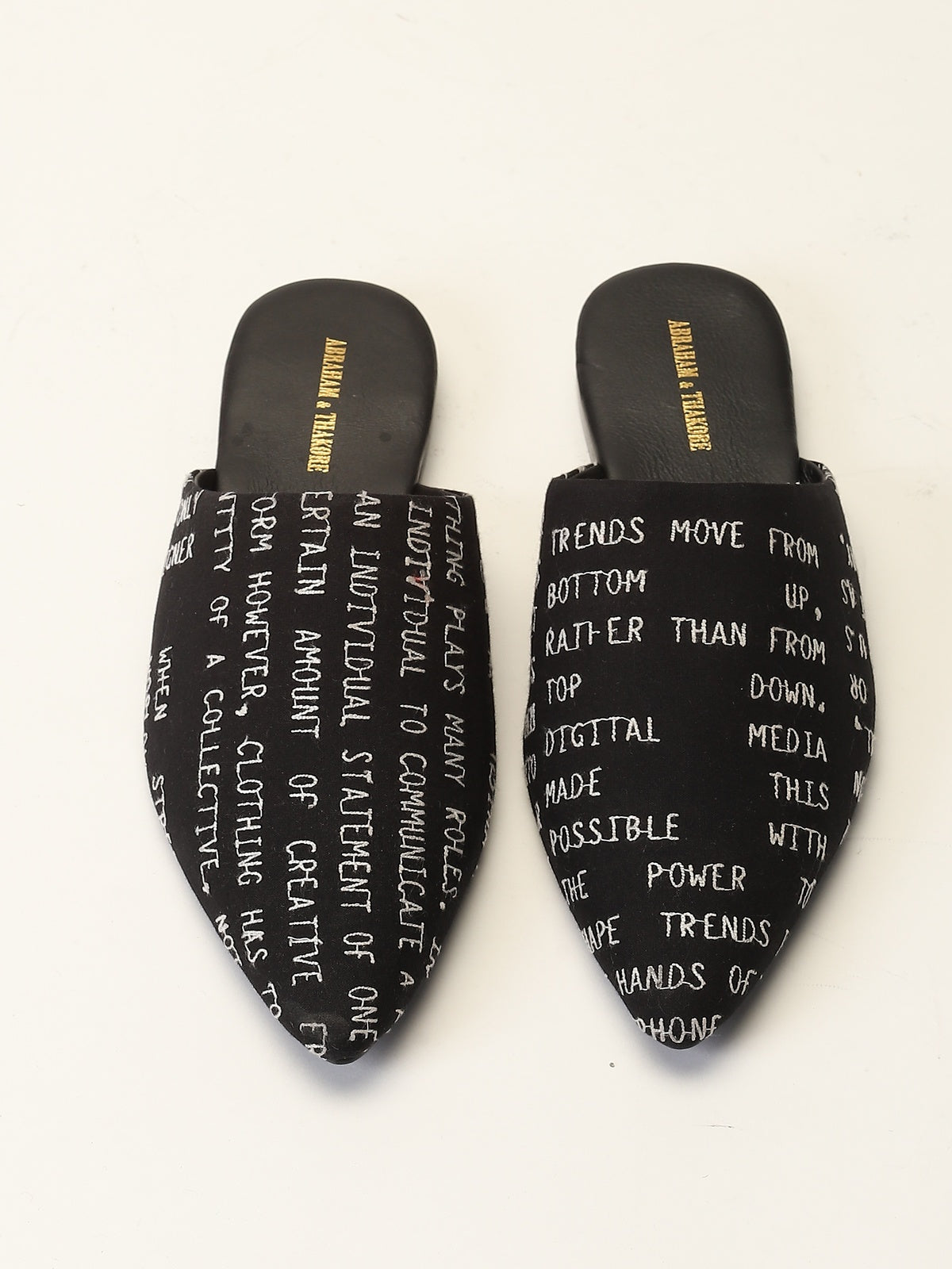 Embroidered Typography Black Slipper