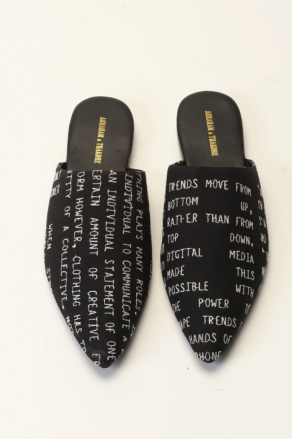 Embroidered Typography Black Slipper