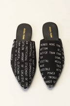 Embroidered Typography Black Slipper
