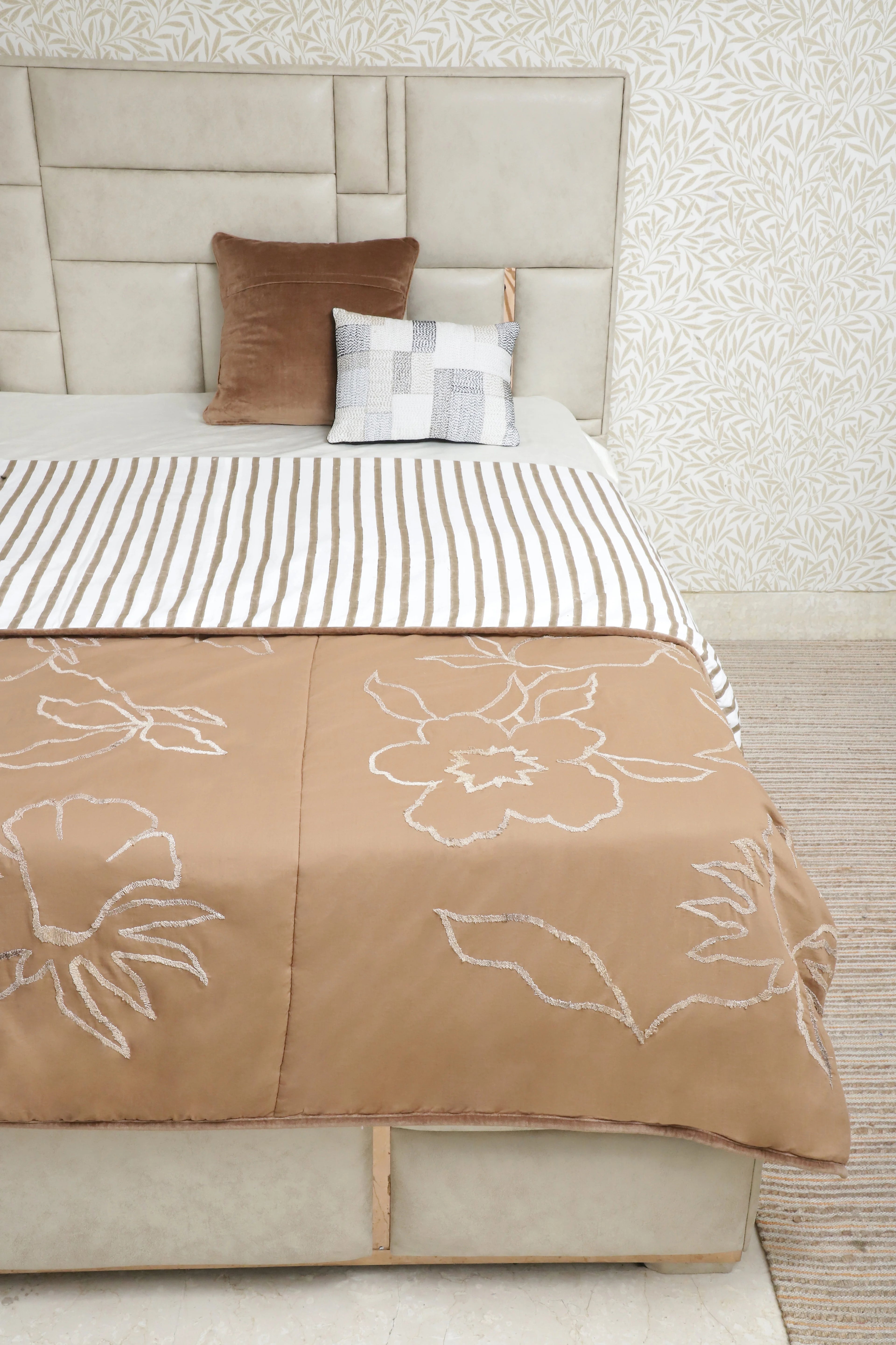 Floral Tussar Silk Embroidered Bedcover