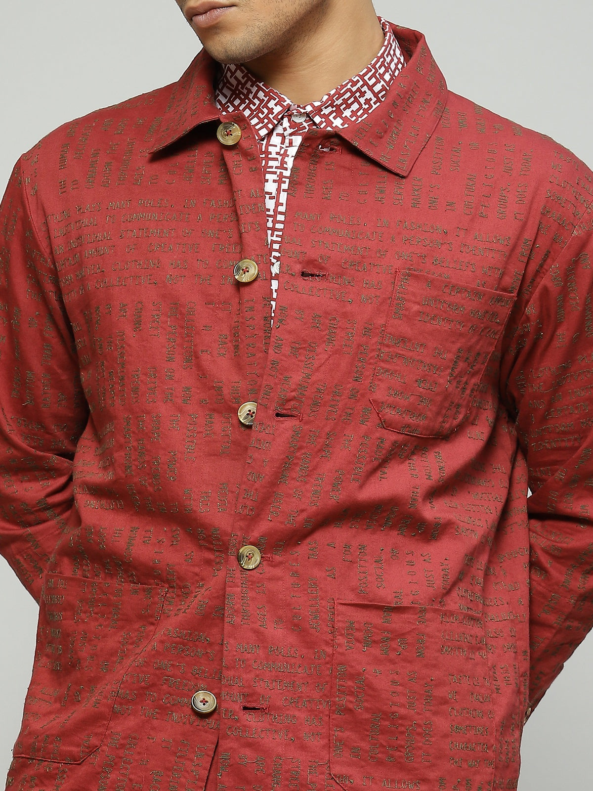 Calligraphy Embroidered Madder Jacket