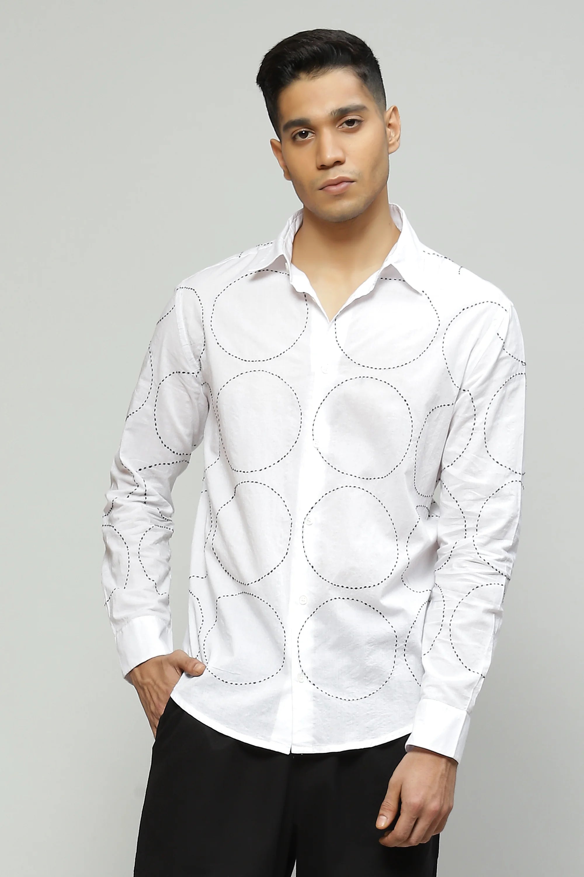 Hand Embroidered  Shirt White