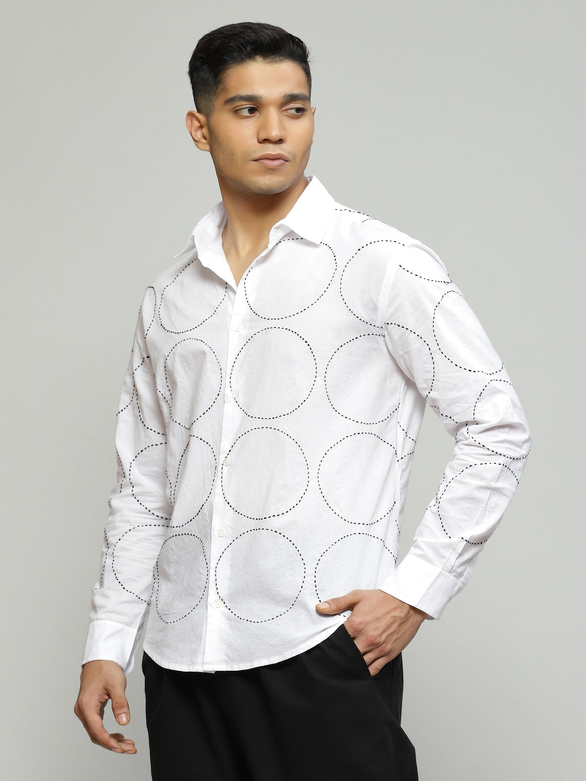 Hand Embroidered  Shirt White