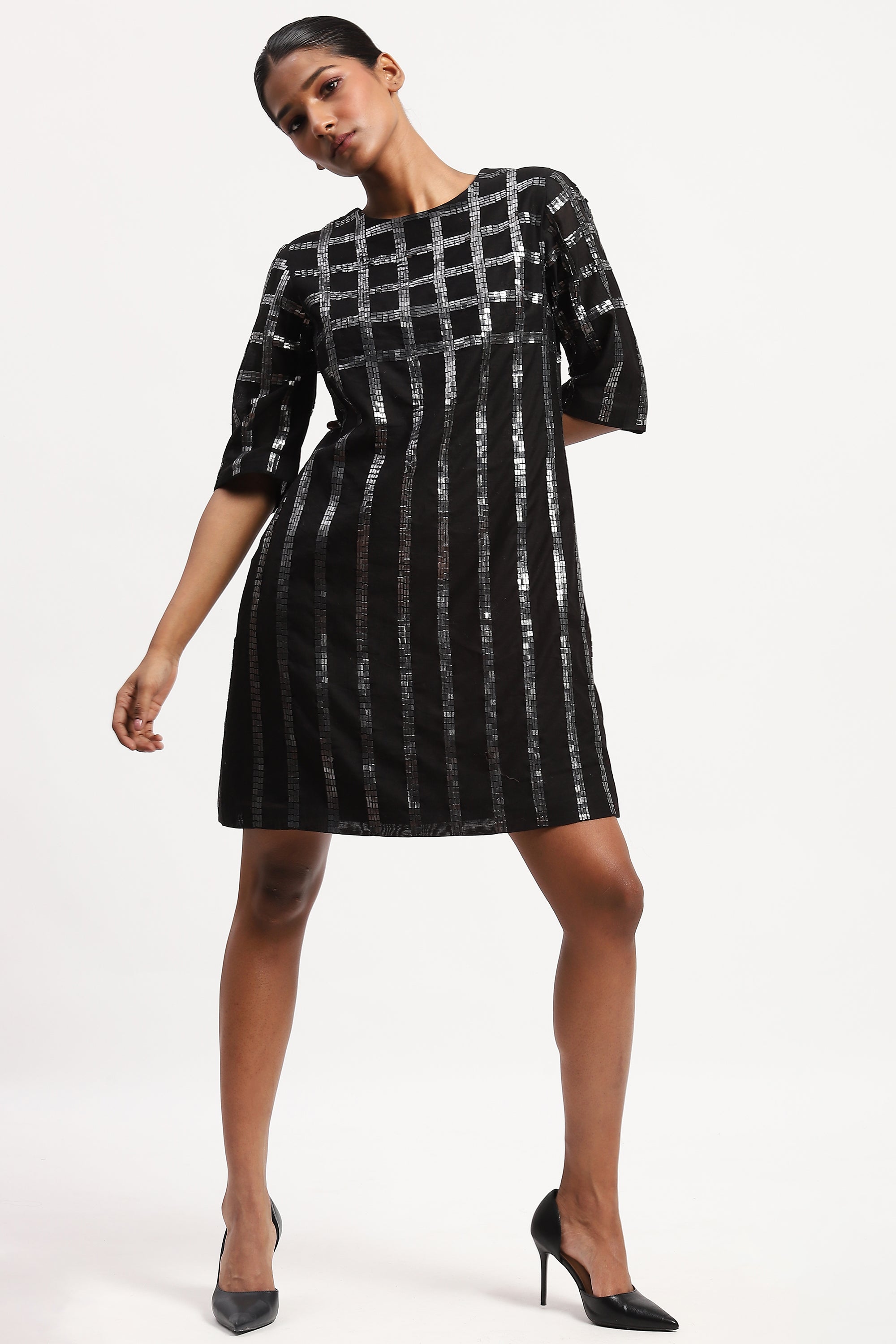 Sequin Windowpane Dress
