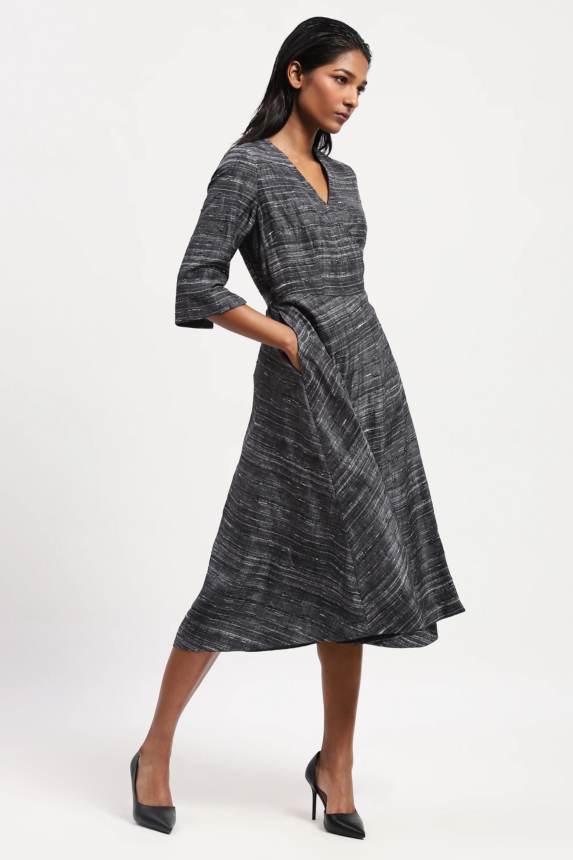 Embroidered Tussar Print Dress