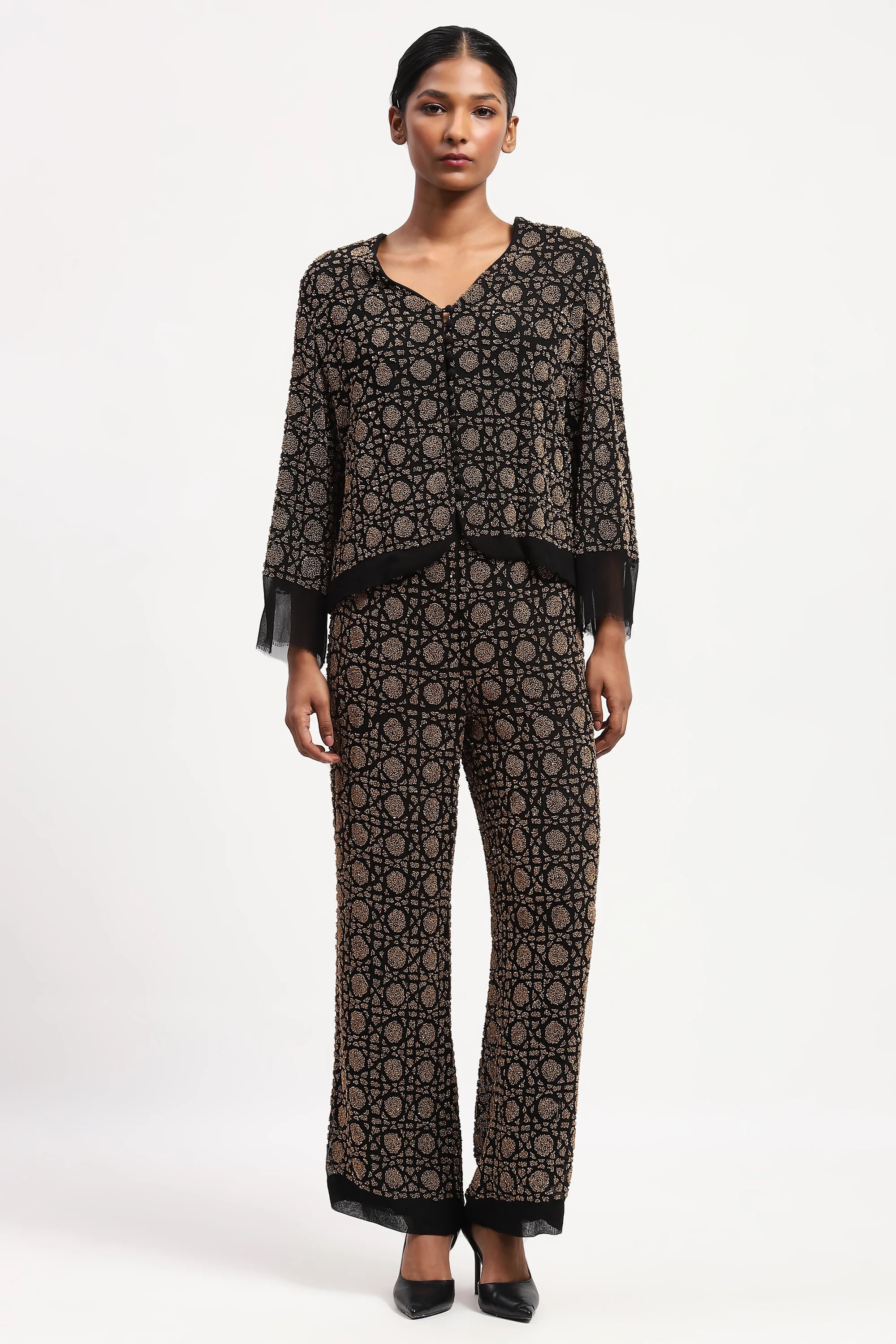 Embellished Wicker Pattern Jacket