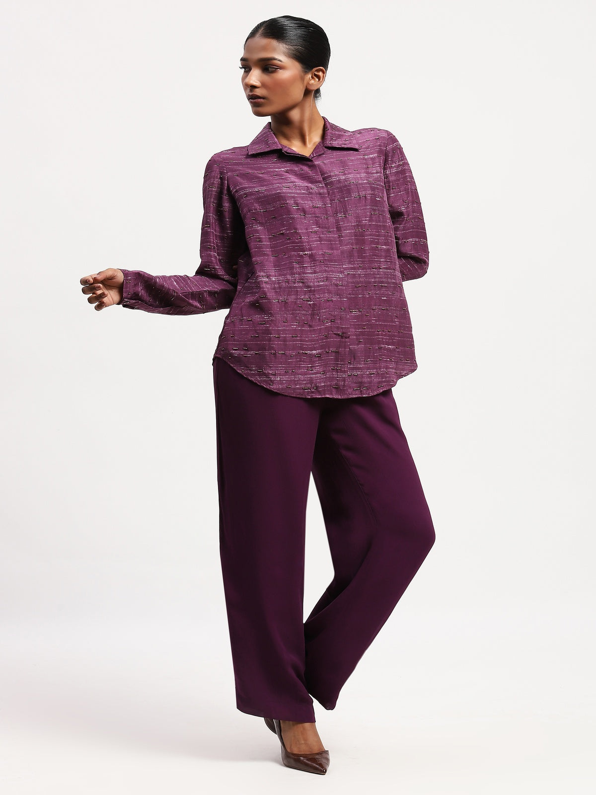 Embroidered Tussar Print Shirt