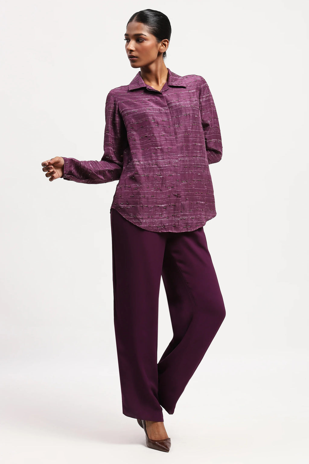 Embroidered Tussar Print Shirt