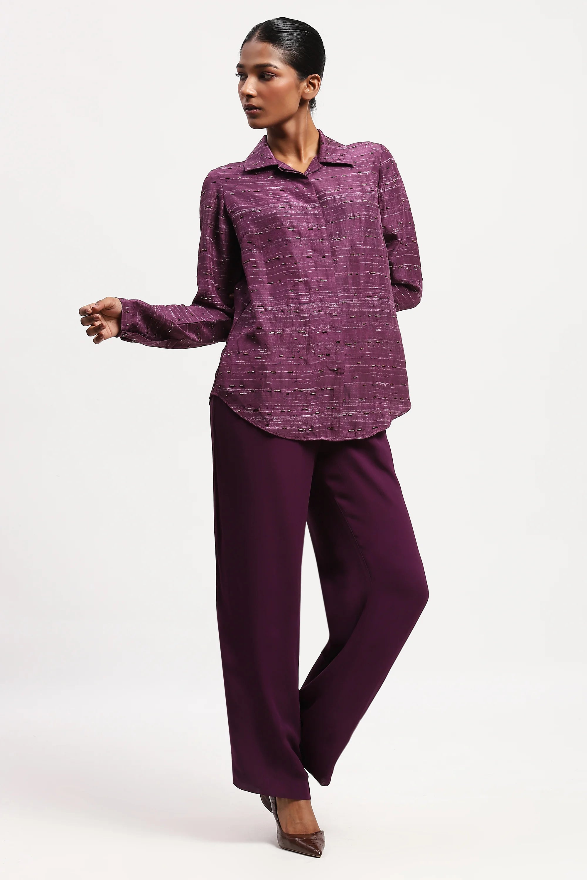 Embroidered Tussar Print Shirt