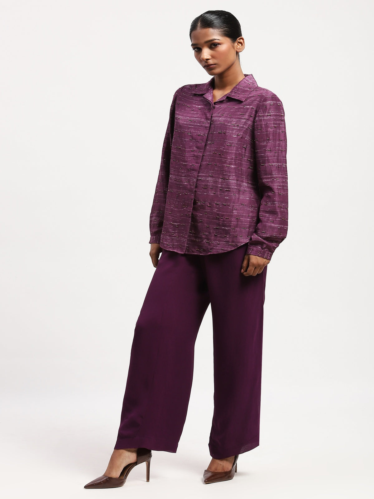 Embroidered Tussar Print Shirt