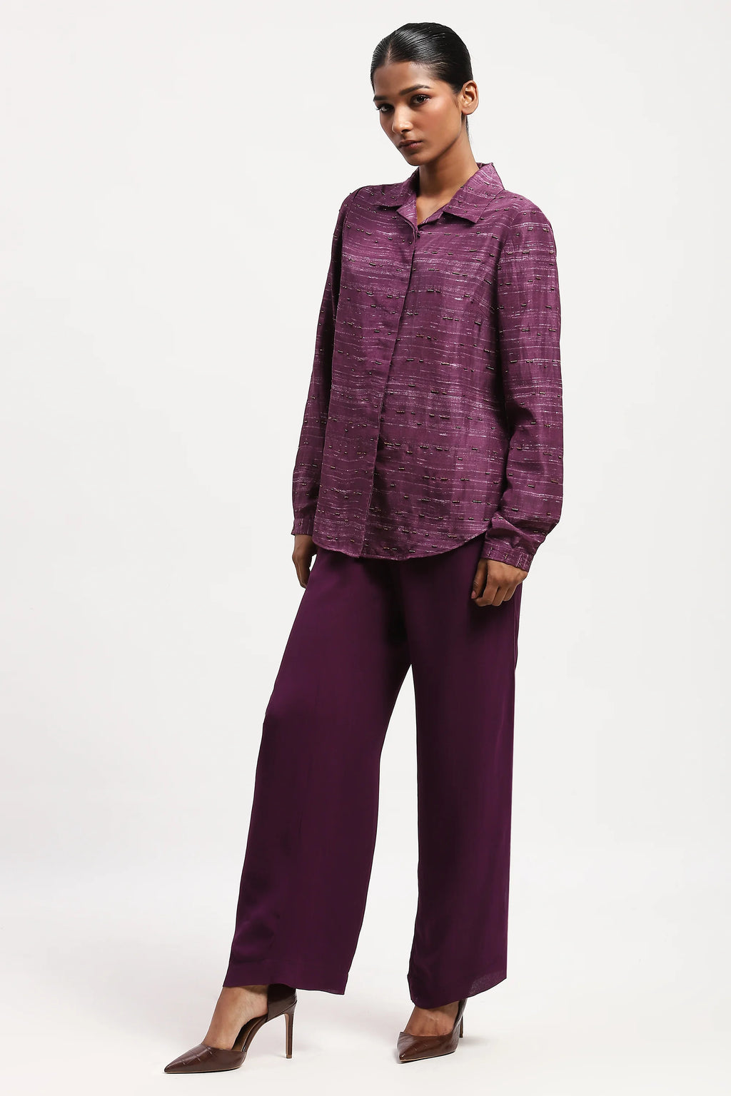 Embroidered Tussar Print Shirt