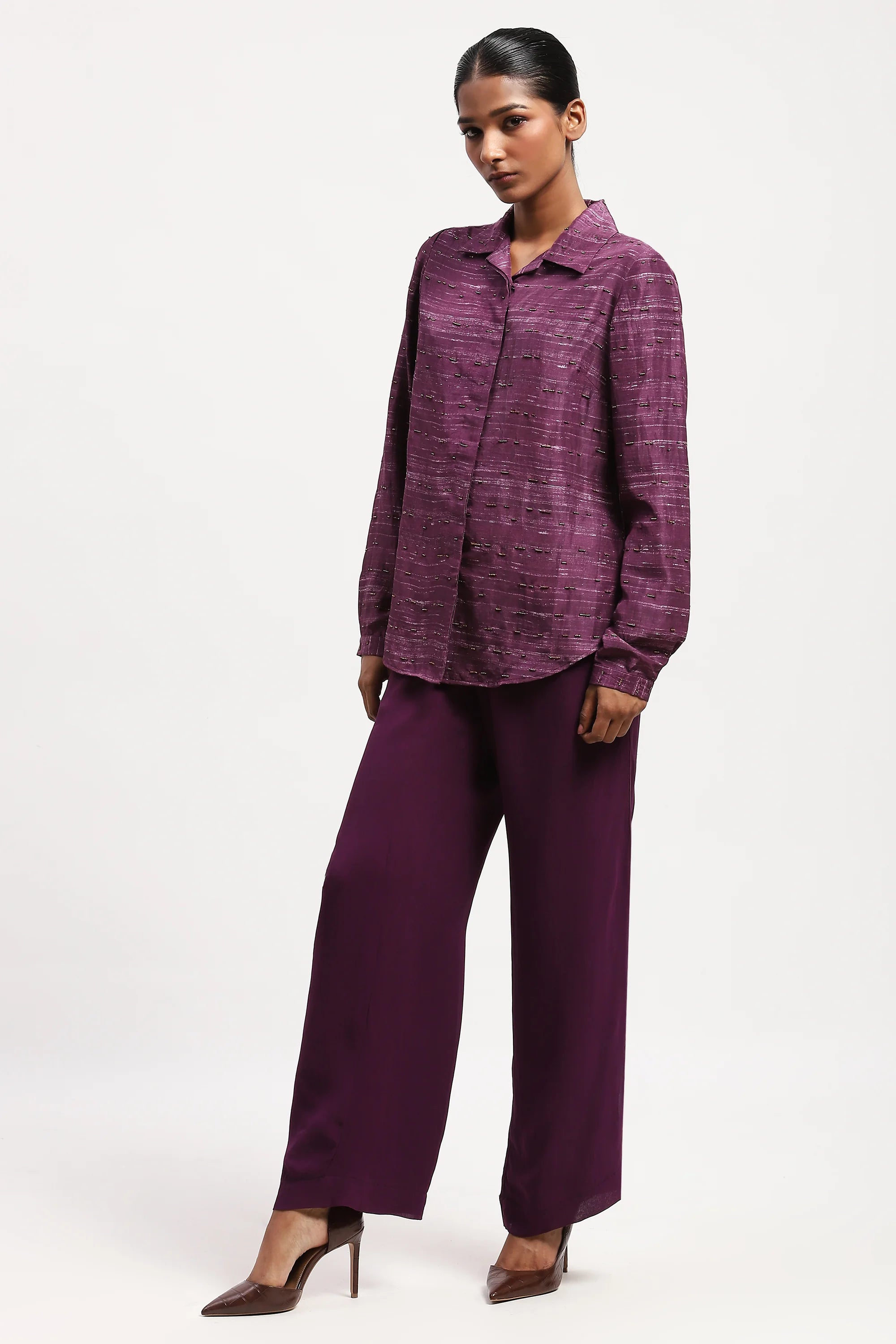 Embroidered Tussar Print Shirt