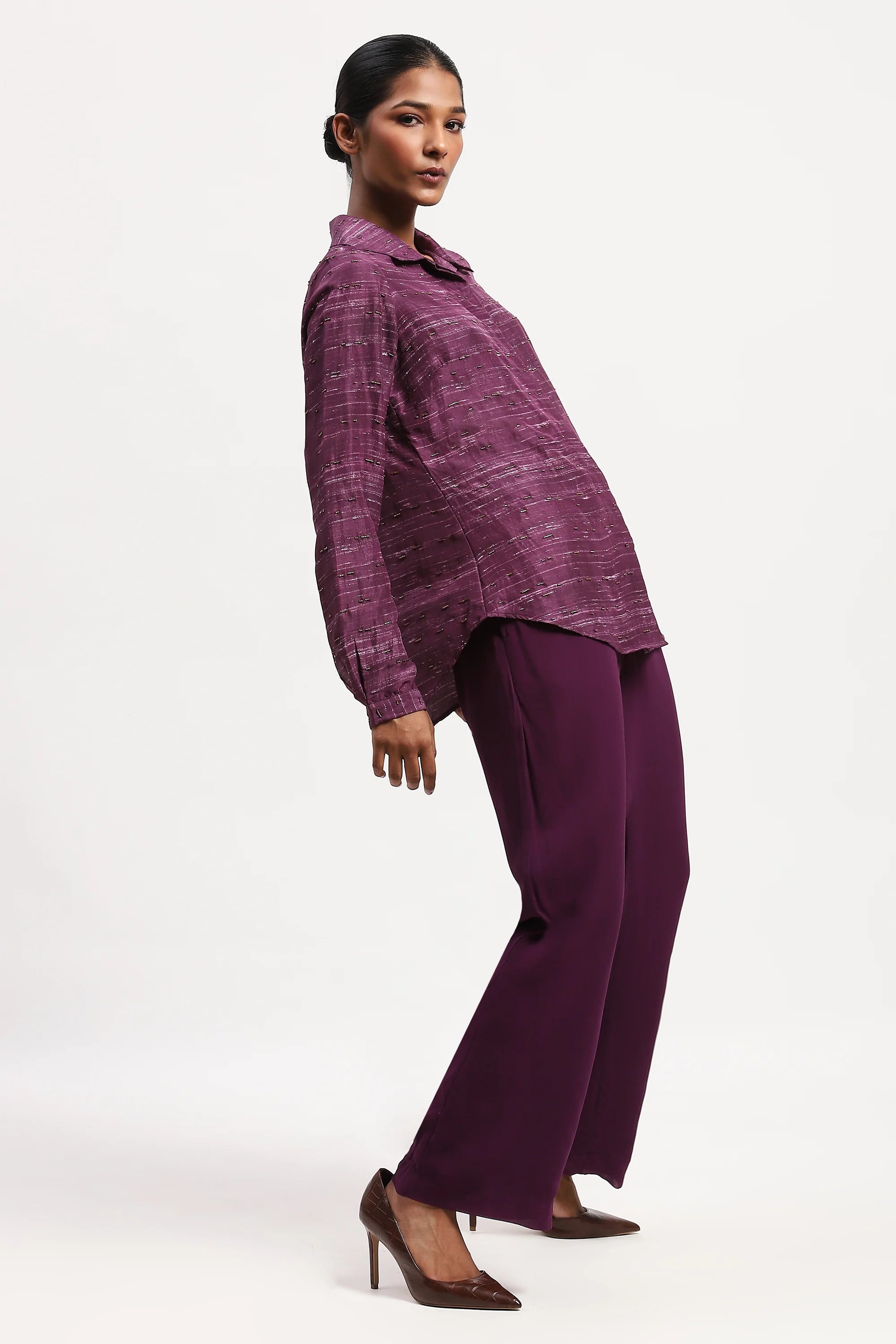Embroidered Tussar Print Shirt