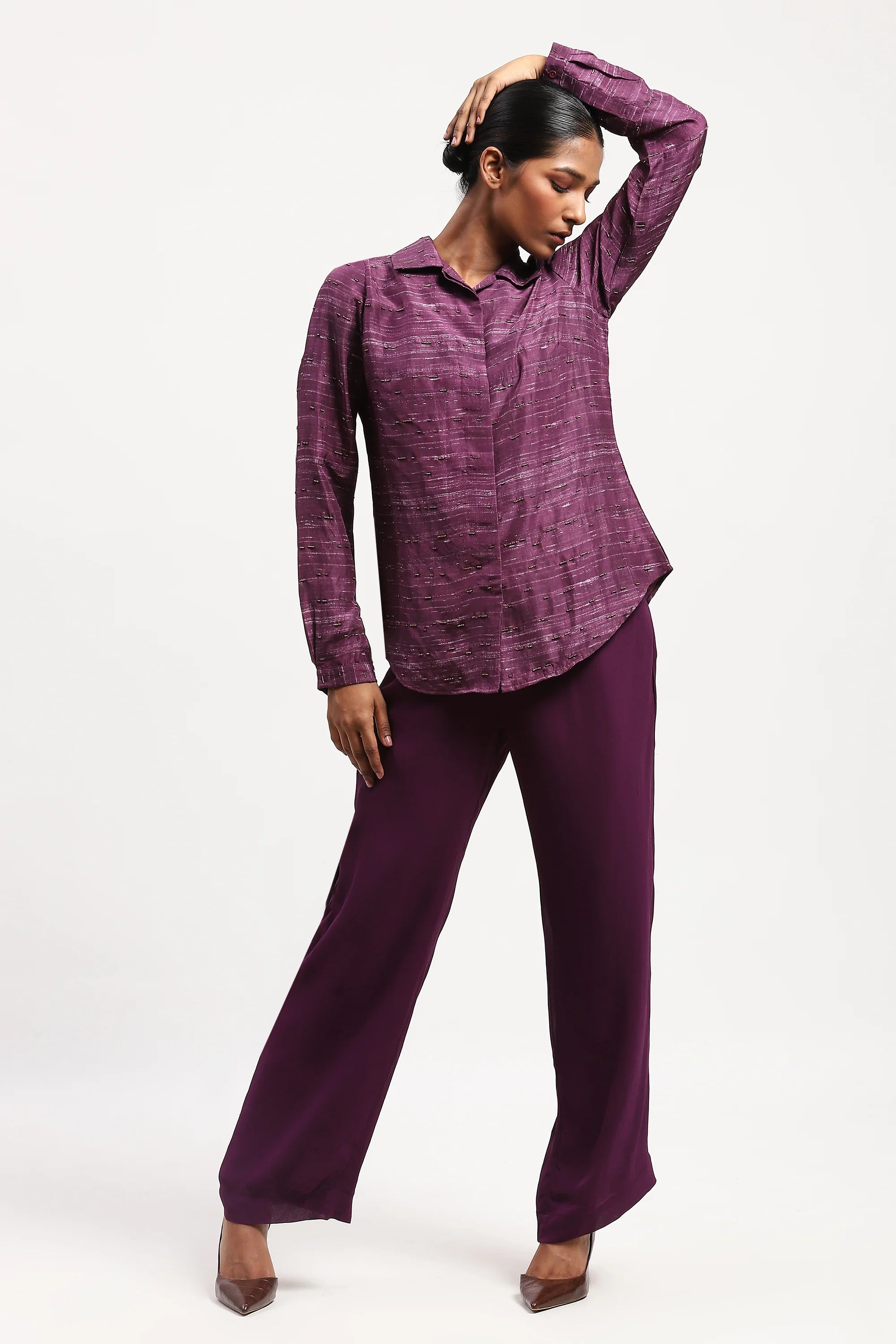Embroidered Tussar Print Shirt