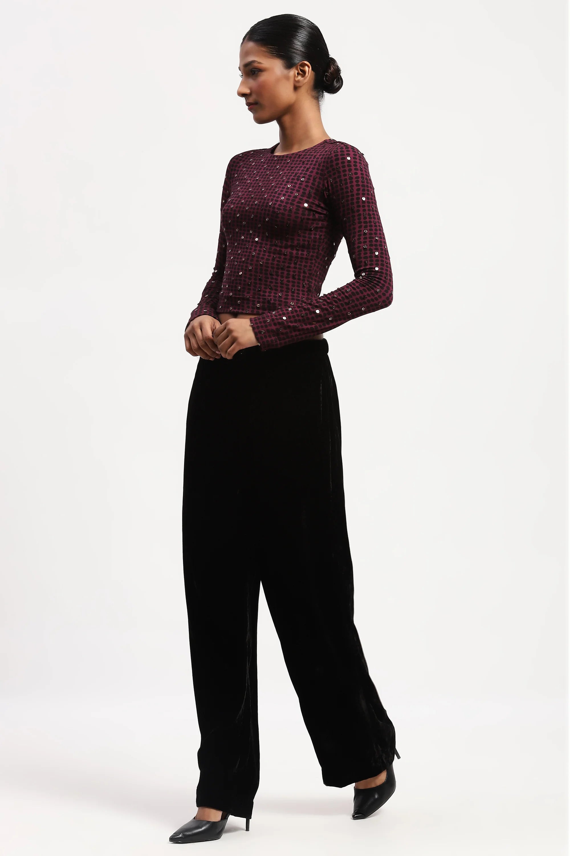 Embellished Dot Print Top