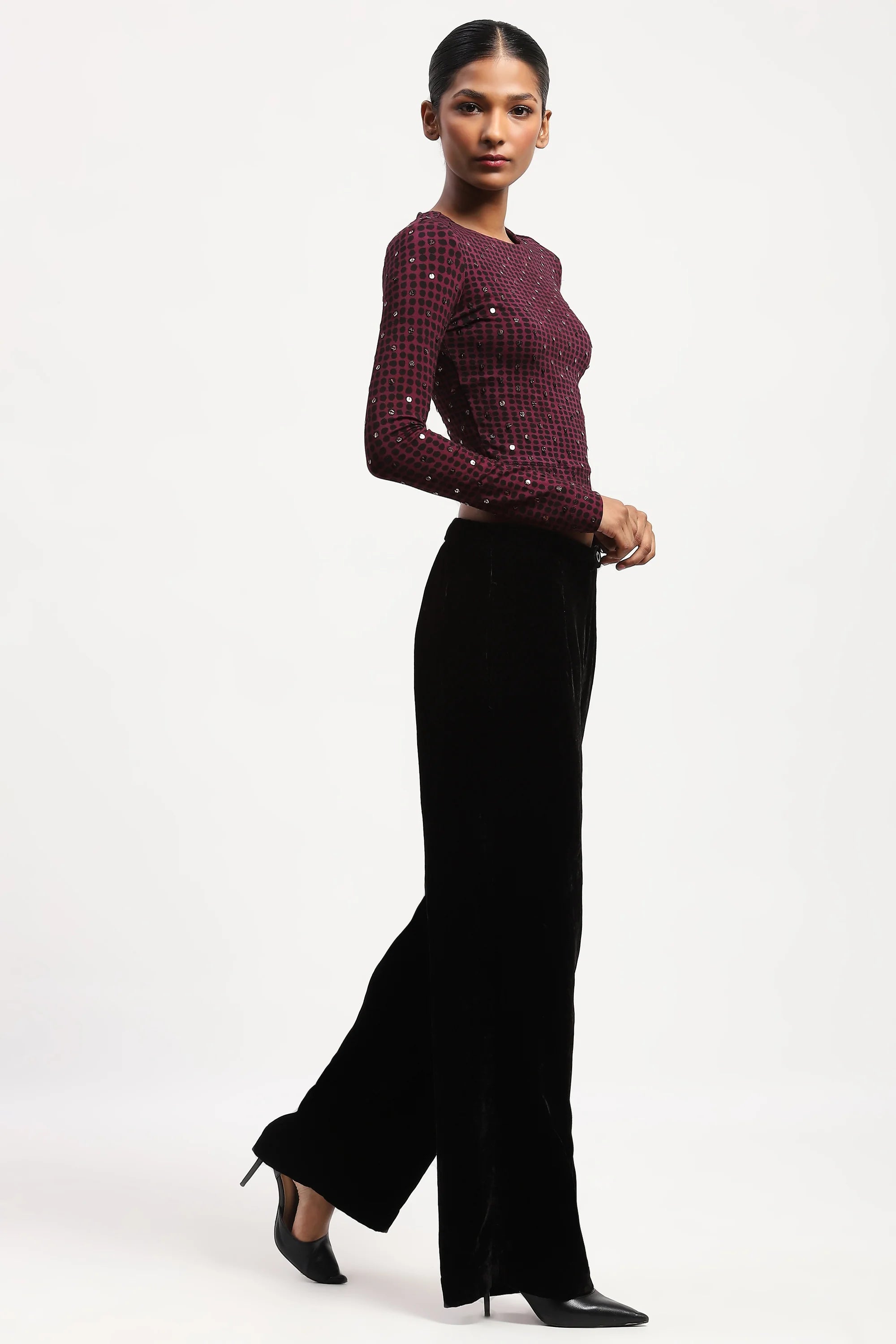Embellished Dot Print Top