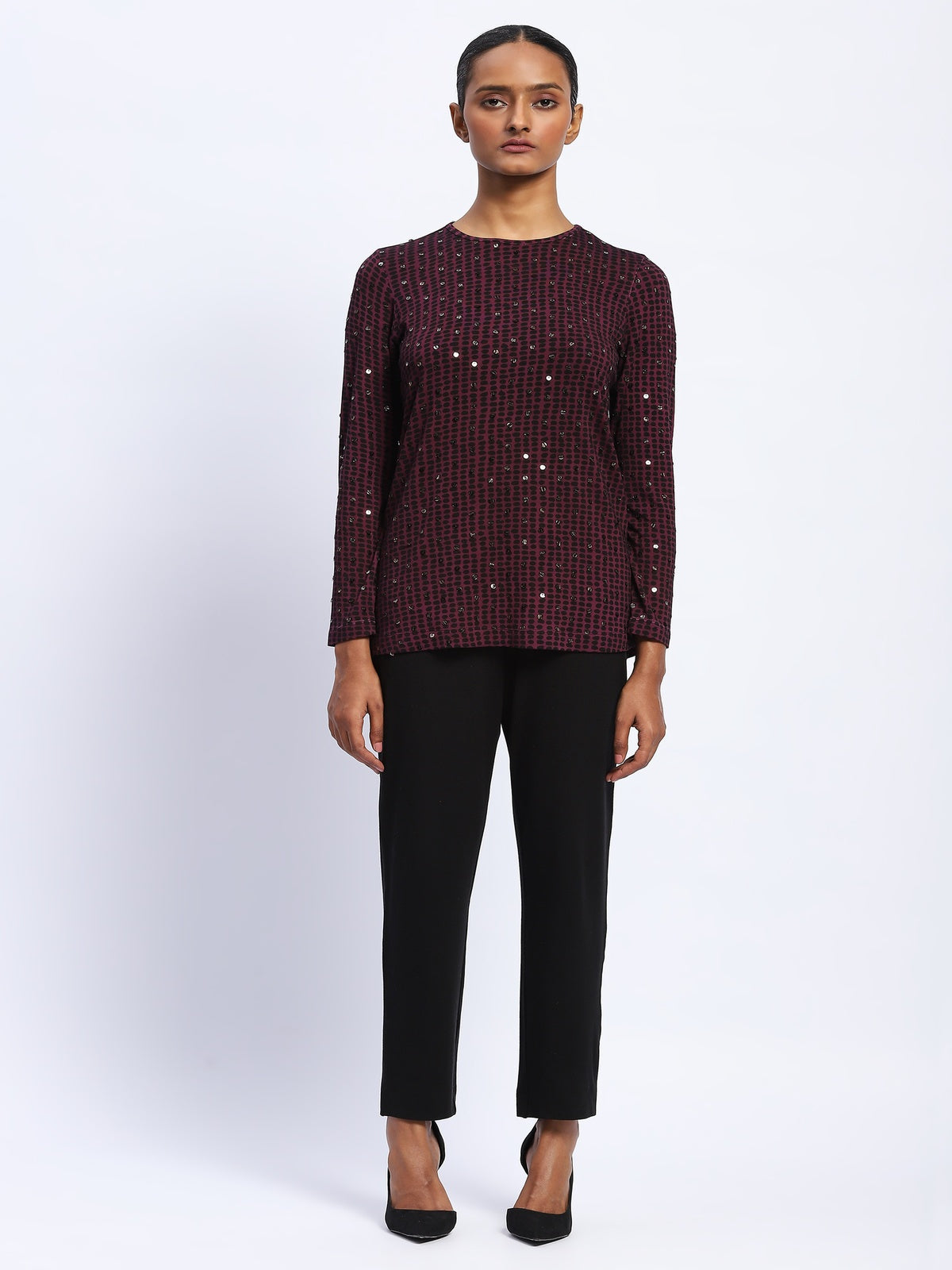 Embellished Dot Print Top