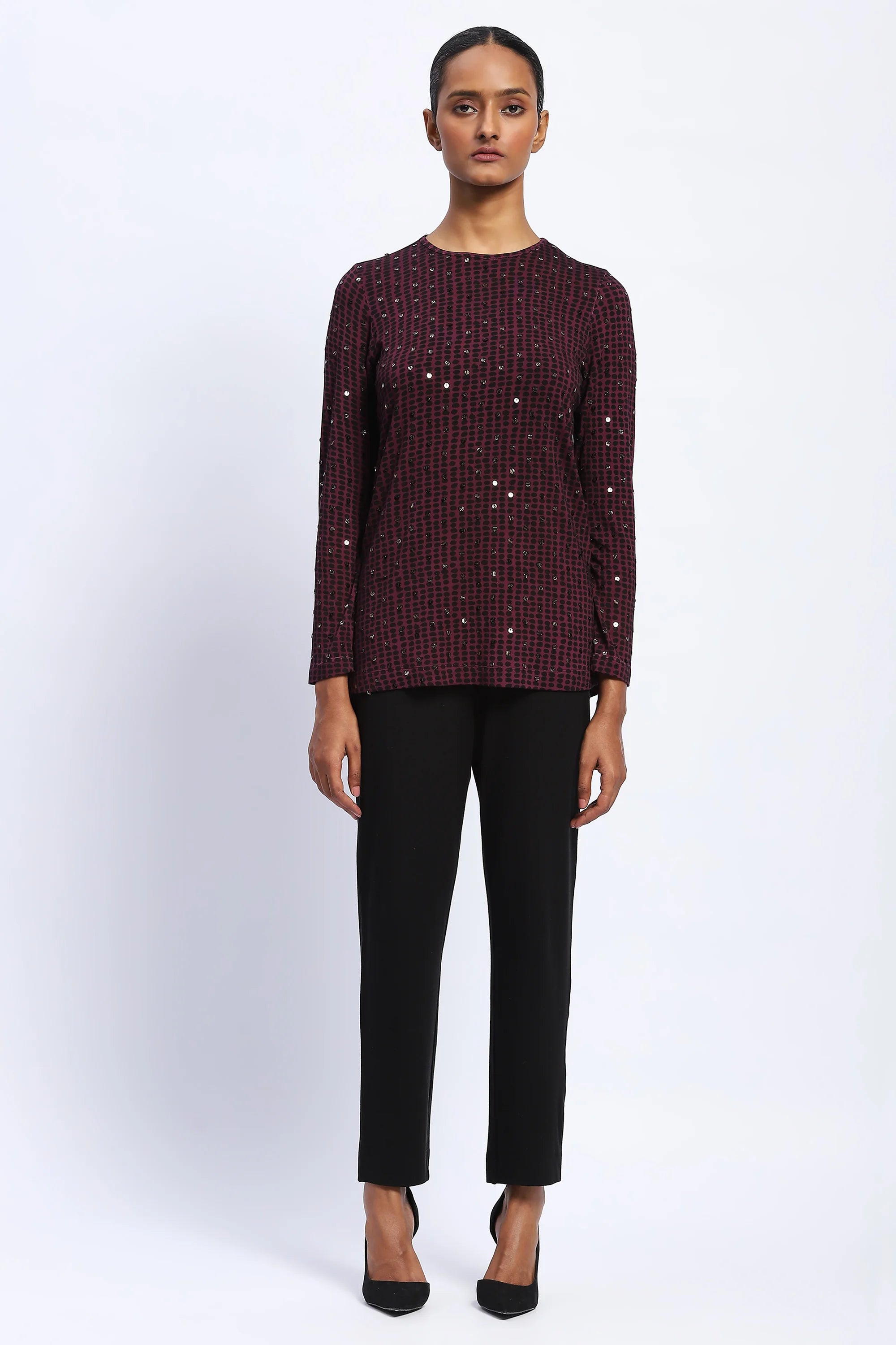 Embellished Dot Print Top
